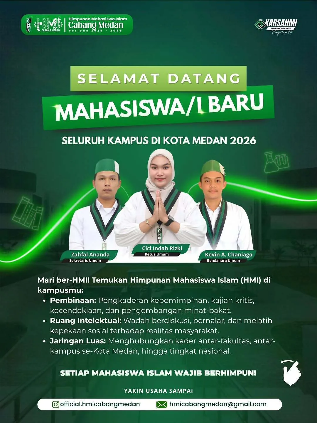 Selamat datang Mahasiswa/i Baru Seluruh Kampus di Kota Medan Tahun 2026! 💚🖤